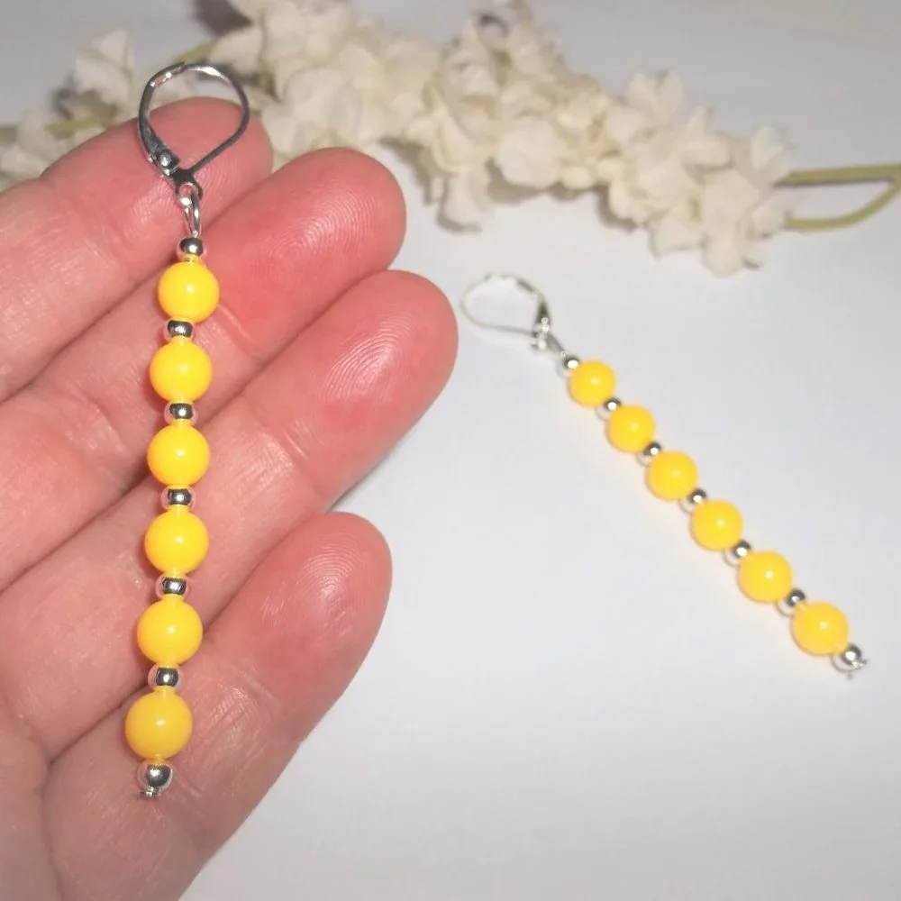 Earrings, Yellow Earrings, Long Earrings, Beaded Earrings, Dangle Earring 7230_5